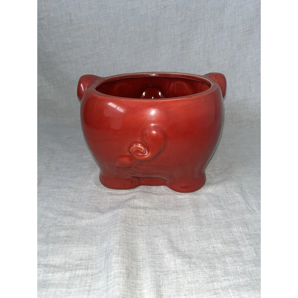 Vintage Red Pig Bowl Planter vase coin  trinket dish Art Pottery